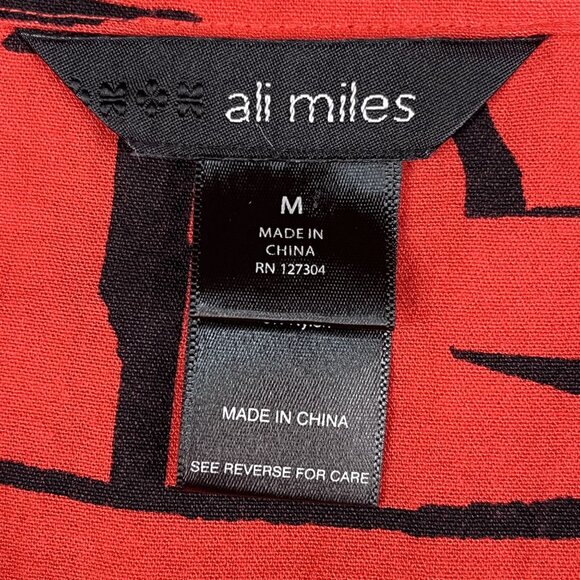 Ali Miles Artsy Long Sleeve Red & Black Button Down Bell Sleeve Top Sz Medium - Picture 3 of 7